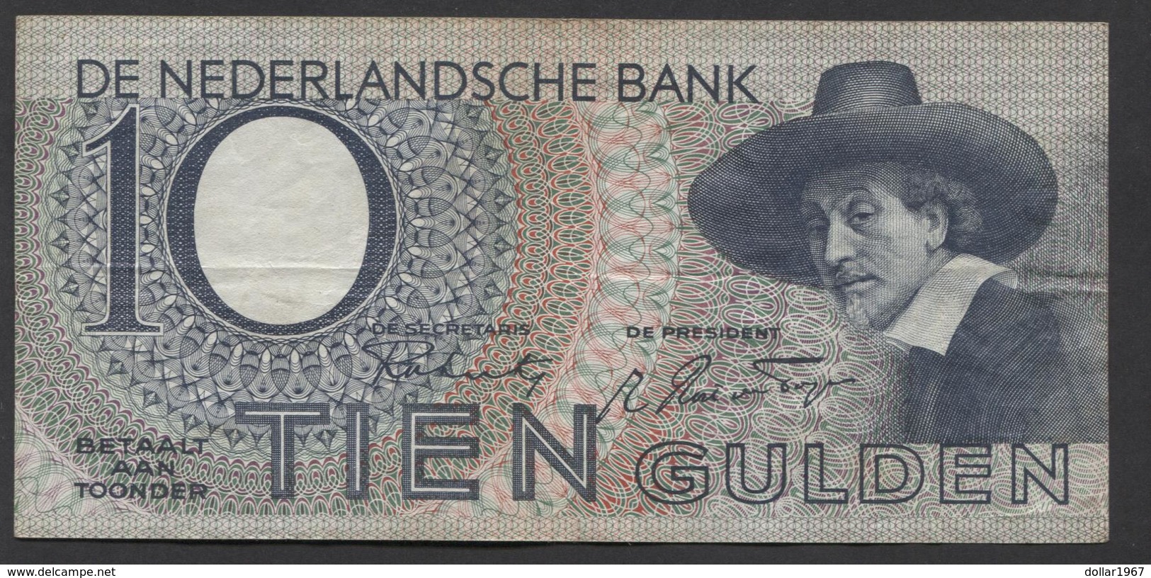 Netherlands 10 Gulden 4-1-1943 -22-4-1944 , No 1 BN 094317 - 11-11-1943, - See The 2 Scans For Condition.(Originalscan ) - 10 Florín Holandés (gulden)