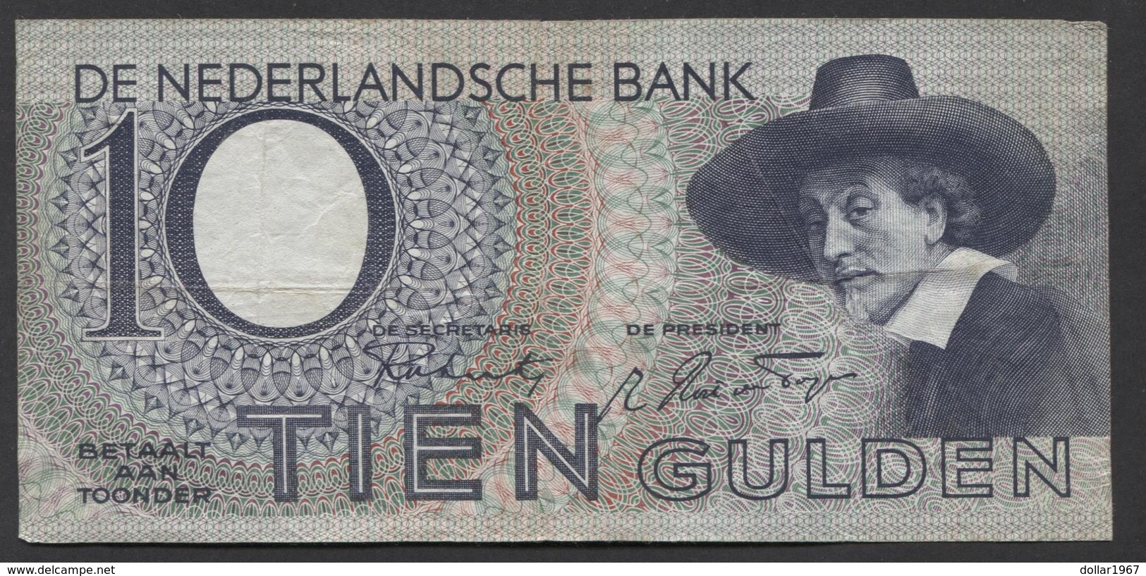 Netherlands 10 Gulden 4-1-1943 -22-4-1944 , No 2 BF 096867 - 03-11-1943, - See The 2 Scans For Condition.(Originalscan ) - 10 Gulden