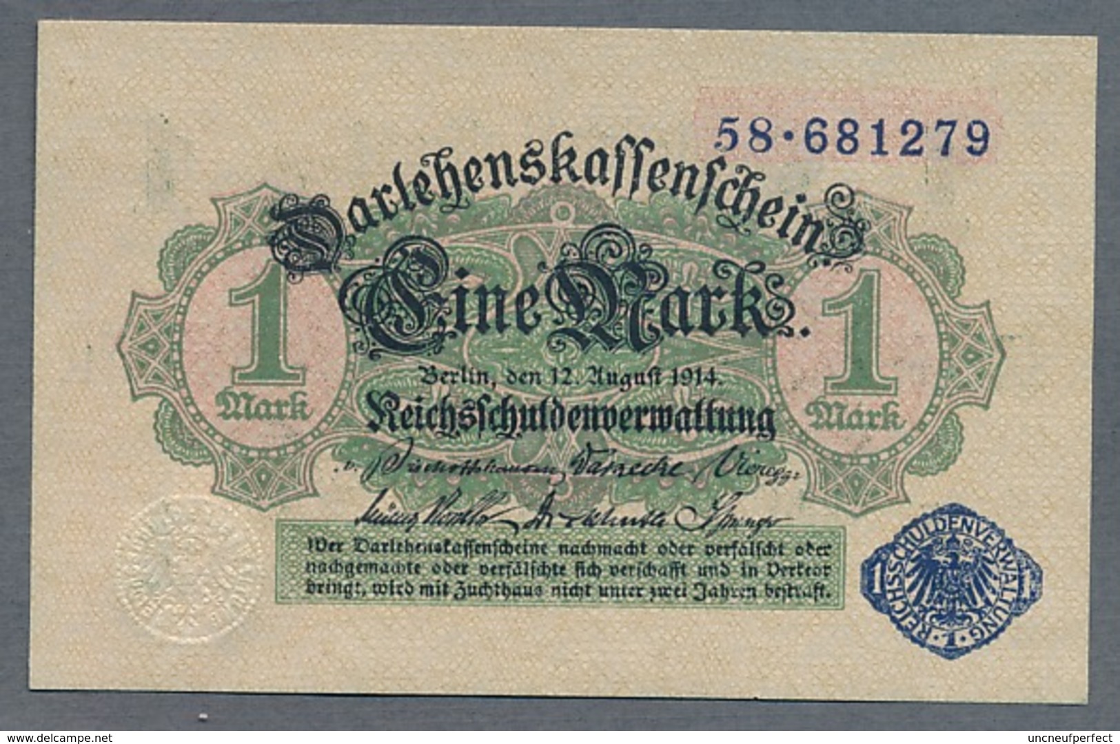 Pick 52 Ro 51d DEU-187 1 Mark 1914 UNC ! - Sonstige & Ohne Zuordnung