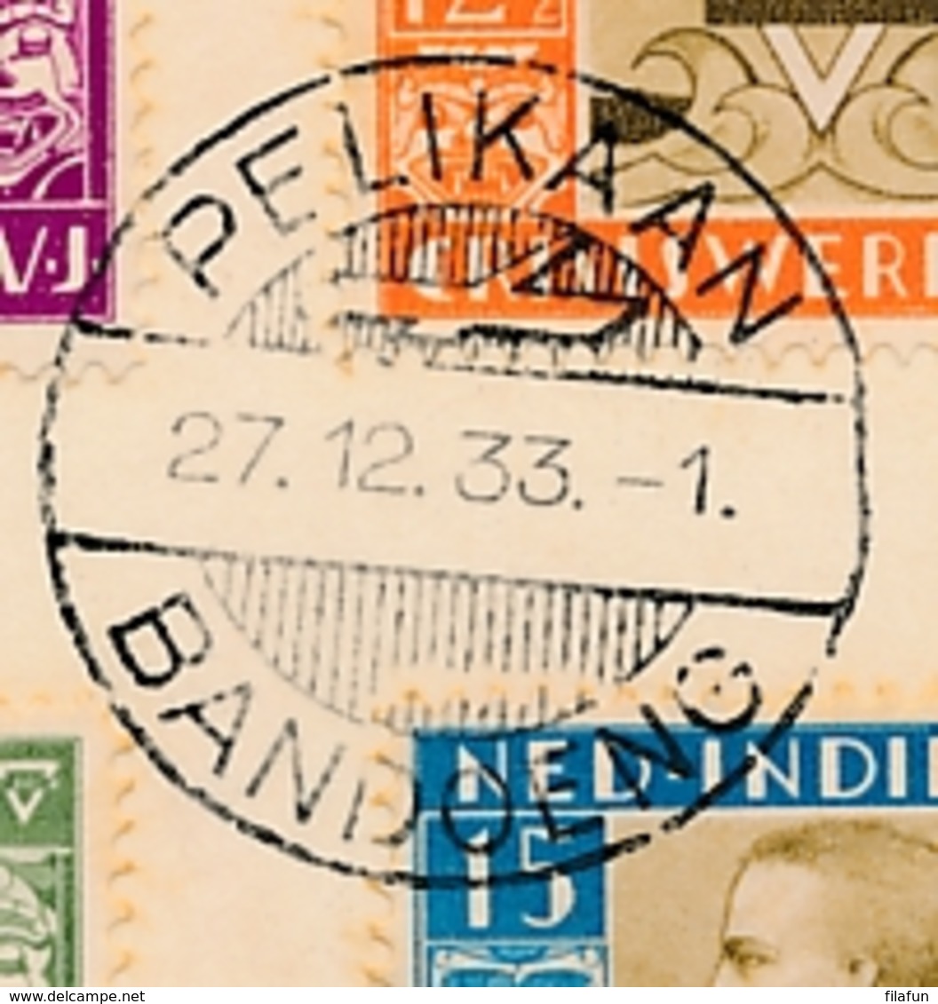 Nederlands Indië - 1933 - AMVJ-set Met Velhoeken Op Kaartje, Gestempeld Pelikaan Bandoeng - Nederlands-Indië