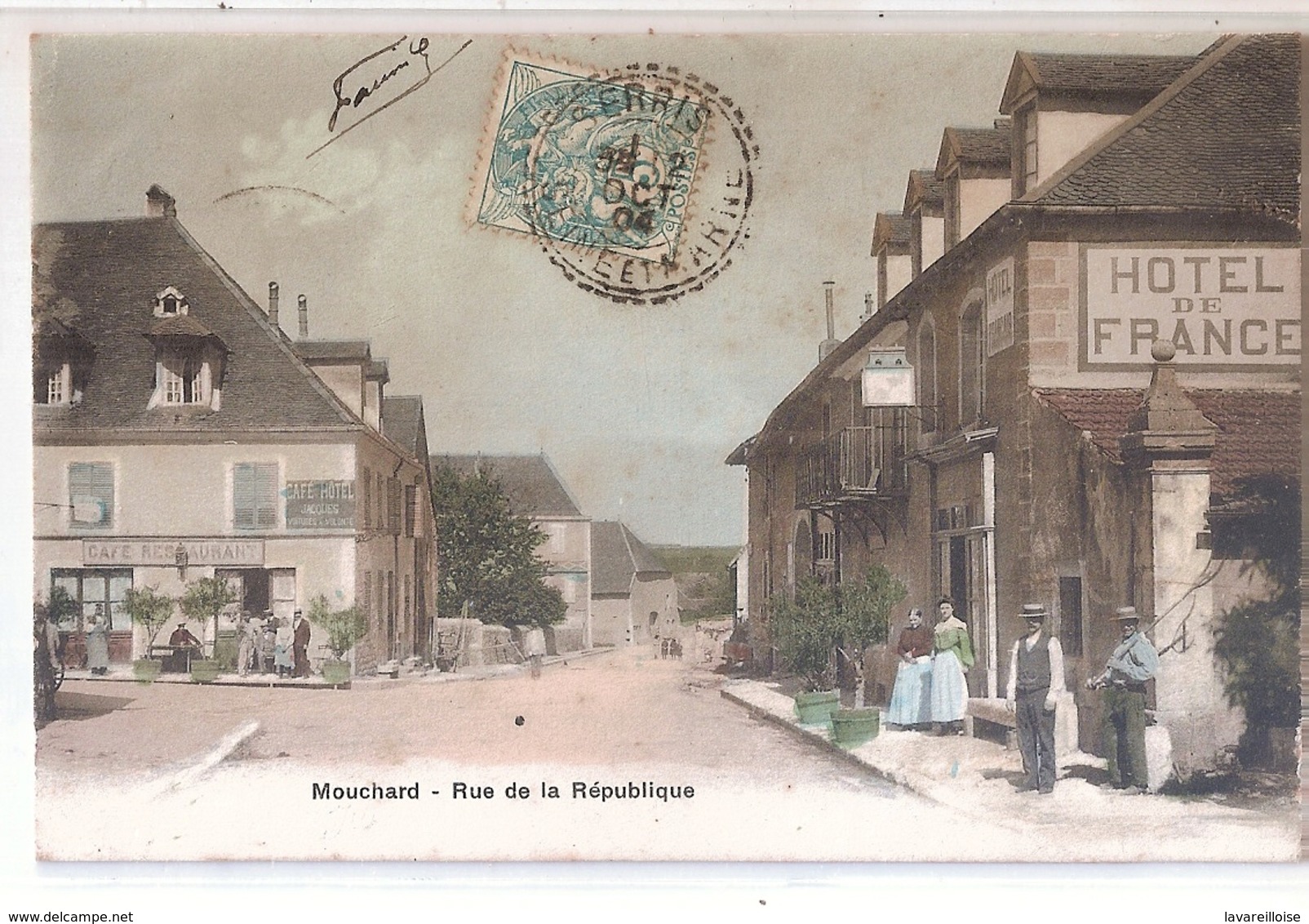 CPA 77 MOUCHARD RUE DE LA REPUBLIQUE HOTEL DE FRANCE COLORISEE RARE BELLE CARTE !! - Autres & Non Classés