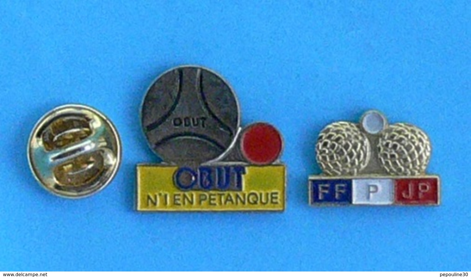 2 PIN'S //  ** PÉTANQUE / F.F.P.J.P. / OBUT N°1 EN PÉTANQUE ** - Pétanque