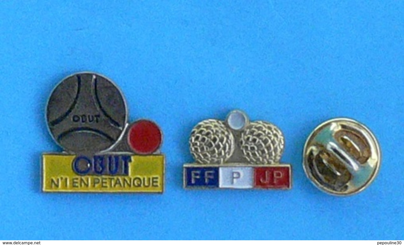 2 PIN'S //  ** PÉTANQUE / F.F.P.J.P. / OBUT N°1 EN PÉTANQUE ** - Pétanque