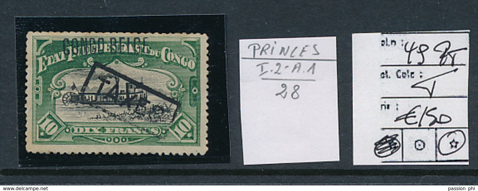 BELGIAN CONGO 1909 ISSUE "PRINCES"  COB 49PT POSITION 28 HANDSTAMPED TAXES LH - Unused Stamps