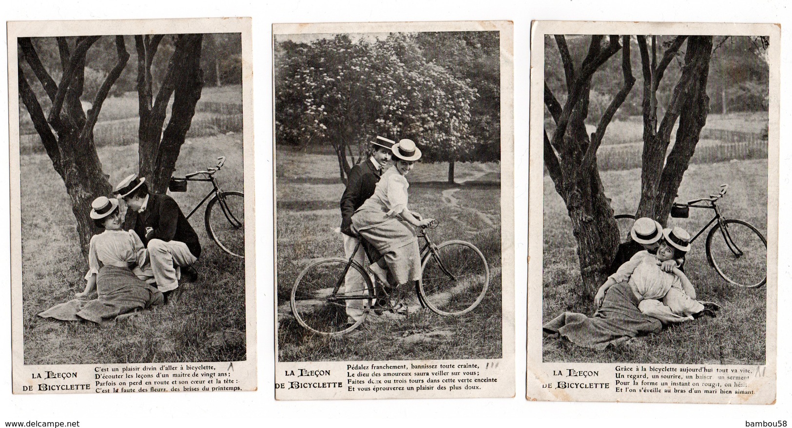 6 Cartes * LA LECON DE BICYCLETTE * COUPLE HOMME FEMME * CANOTIER * VELO * - Couples