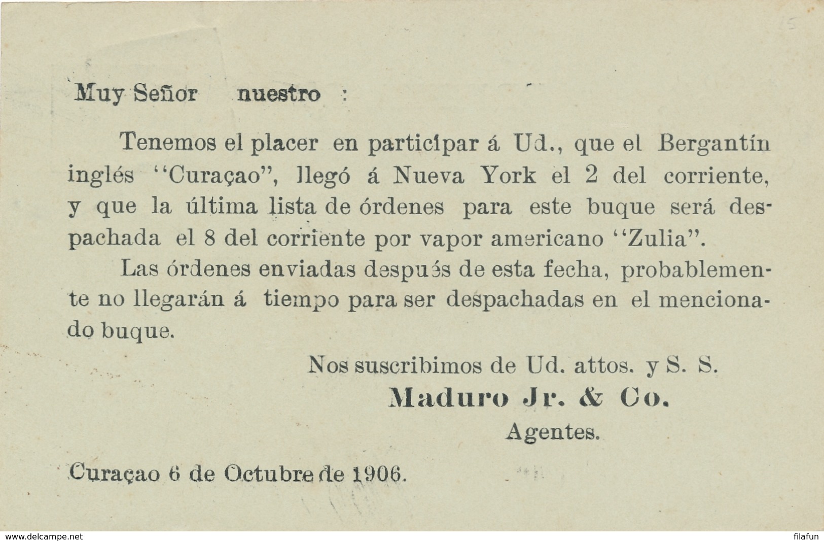 Curacao - 1906 - 2,5 Cent Cijfer, Briefkaart G15 Met Particuliere Bedrukking Op Achterzijde - Lokaal Gebruikt - Curaçao, Antilles Neérlandaises, Aruba