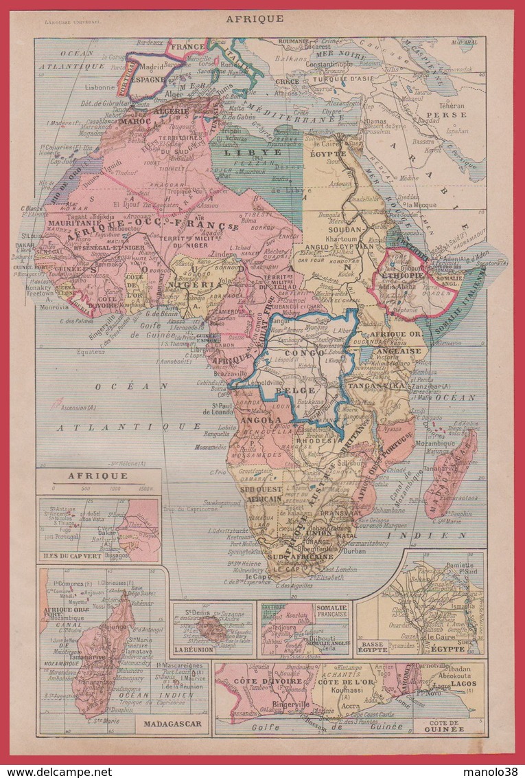 Carte De L'Afrique, Recto. Illustration Des Peuples Et Animaux D'Afrique Par Adolphe Millot, Verso. Larousse 1920 - Non Classés