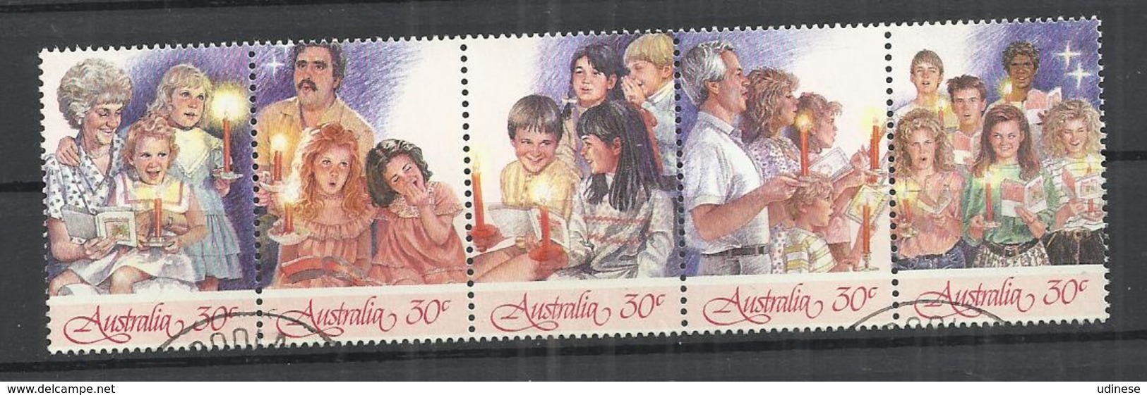 AUSTRALIA 1987 - CHRISTMAS - CPL. SET IN STRIP - USED OBLITERE GESTEMPELT USADO - Noël