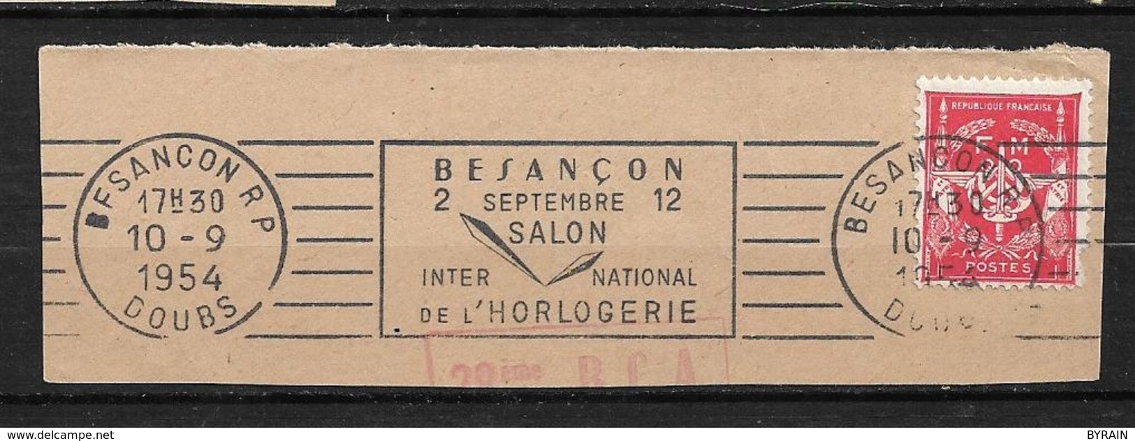 FRANCE  1954  Timbre F M N° 12 + Flamme  " BESANCONsalon International De L'horlogerie " Sur Fragment    Oblitéré - Timbres De Franchise Militaire