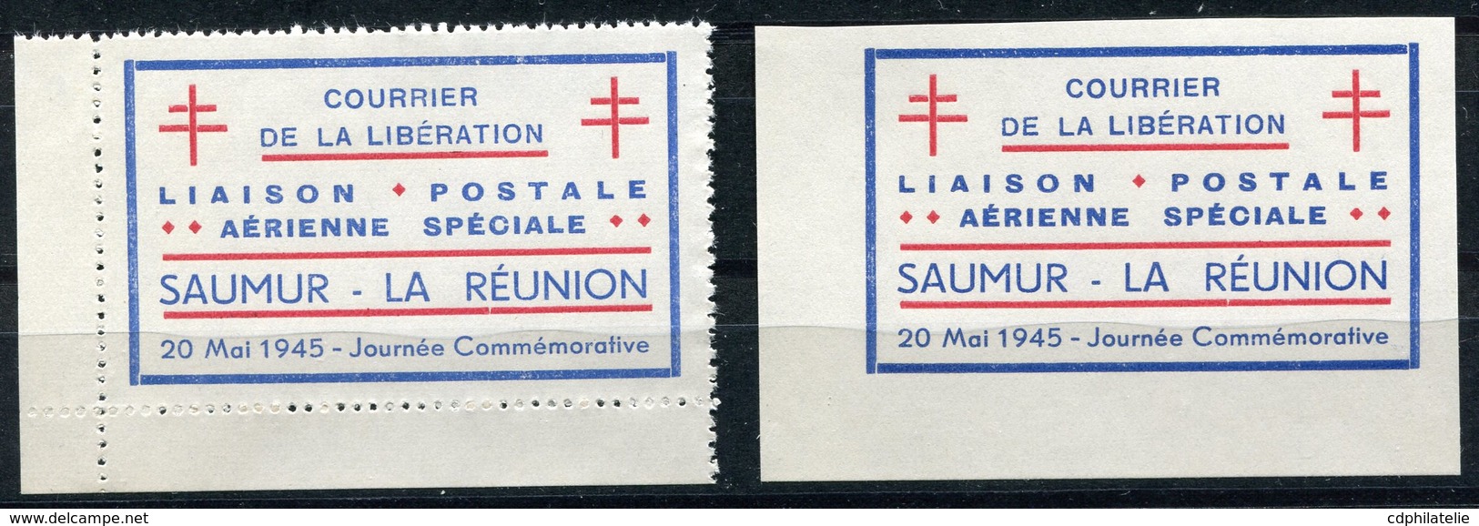 FRANCE SAUMUR- LIBERATION  N°1/1a (*) COURRIER DE LA LIBERATION LIAISON AERIENNE SAUMUR - LA REUNION  (numéros Mayer) - Liberation