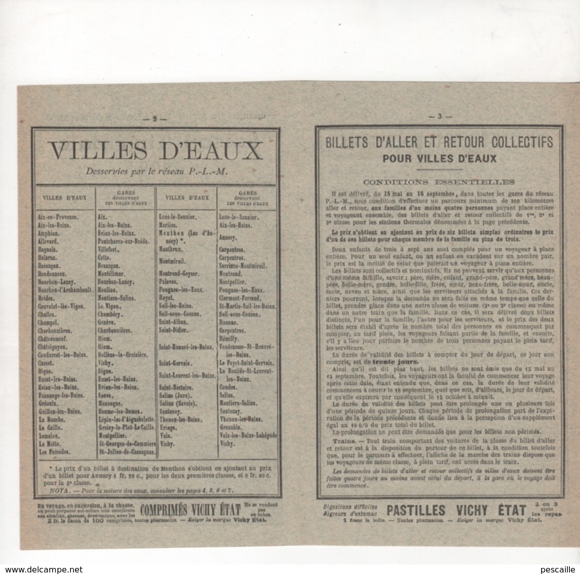 DEPLIANT SAISON THERMALE 1899 - VILLES D'EAUX DESSERVIES PAR LE RESEAU P.L.M. CHEMINS DE FER DE PARIS LYON MEDITERRANEE - Dépliants Touristiques