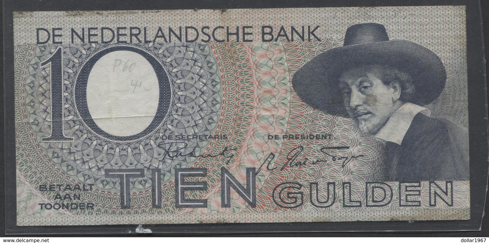 Netherlands 10 Gulden 4-1-1943 -22-4-1944 , No 1 BC 101141 Replacement  - See The 2 Scans For Condition.(Originalscan ) - 10 Florín Holandés (gulden)