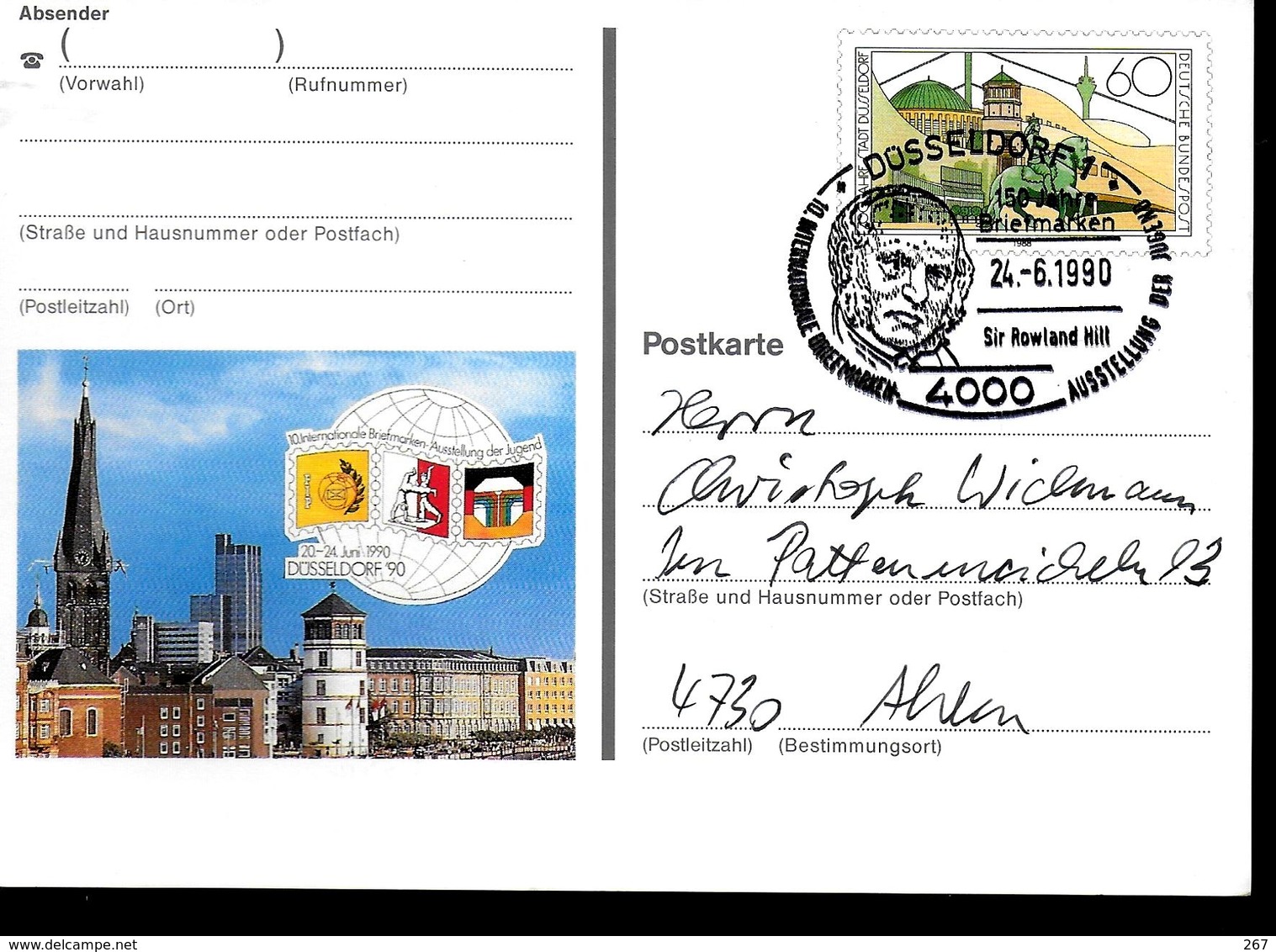 ALLEMAGNE   Carte PAP 1990  Dusseldorf  Poste Sir Rowland Hill - Poste