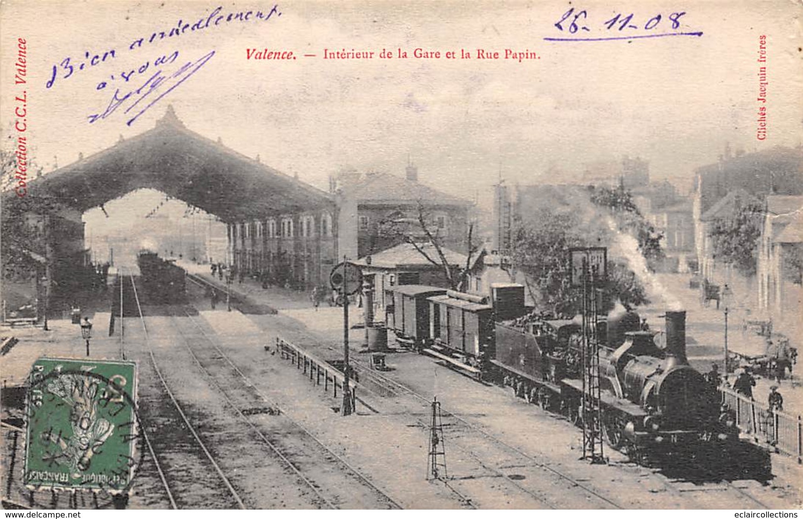 Valence     26    Train. Intérieur De La Gare Et Rue Papin    (Voir Scan) - Valence