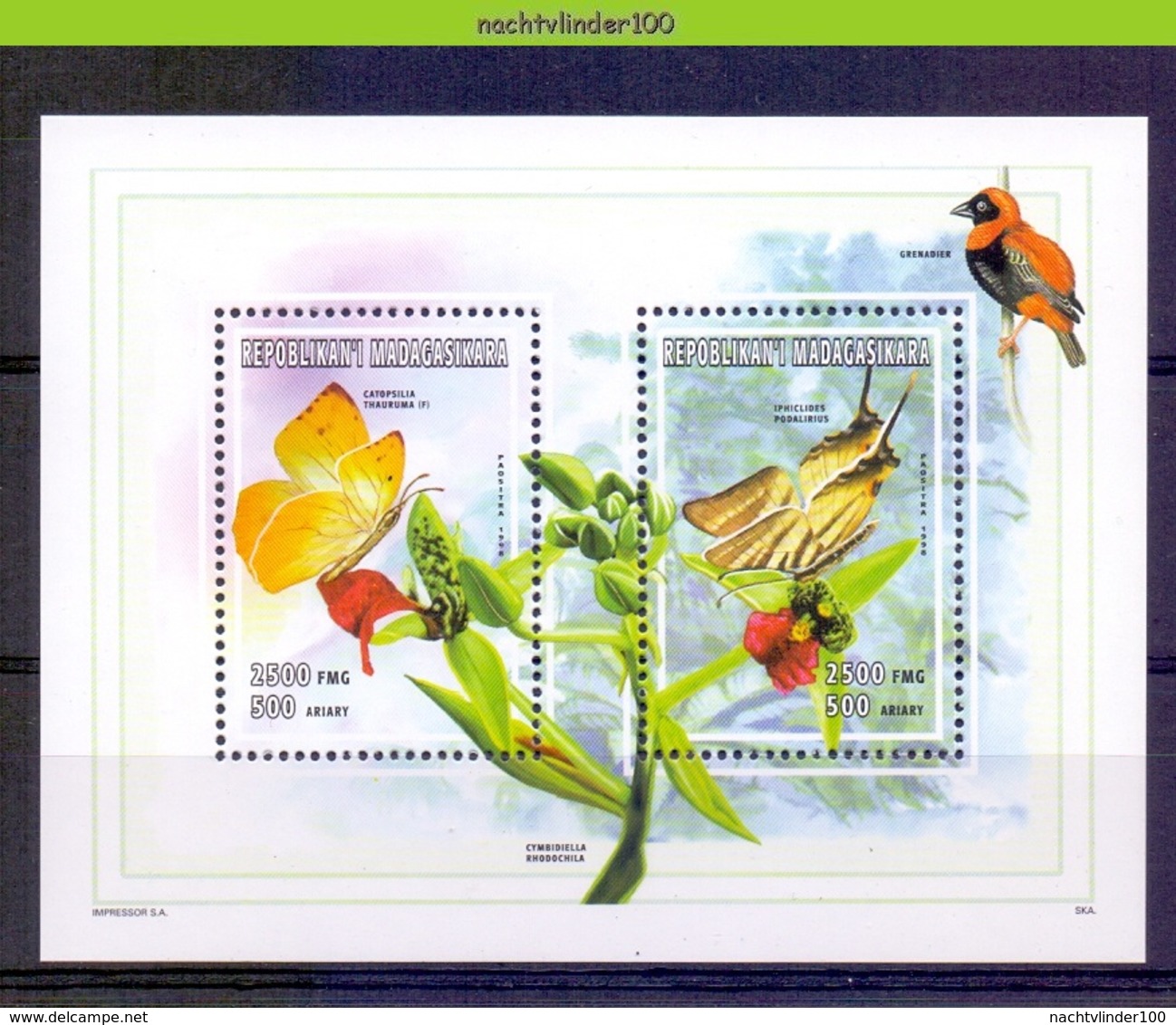 Nfb016 FAUNA VLINDERS BUTTERFLIES FLOWERS BIRDS FLORA SCHMETTERLINGE MARIPOSAS PAPILLONS MADAGASIKARA 1998 PF/MNH - Butterflies