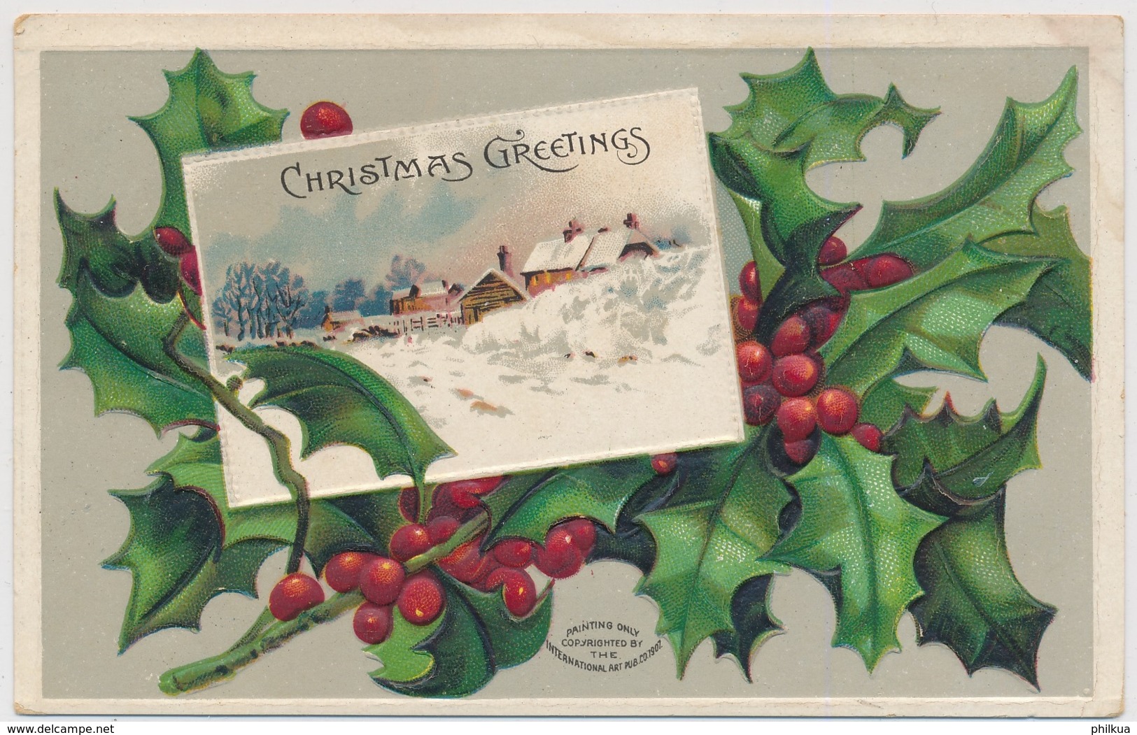 Prägekarte - Christmas Greetings - Weihnachtsgrüsse - Stechpalme - Gelaufen Ab Saylesville USA - Autres & Non Classés