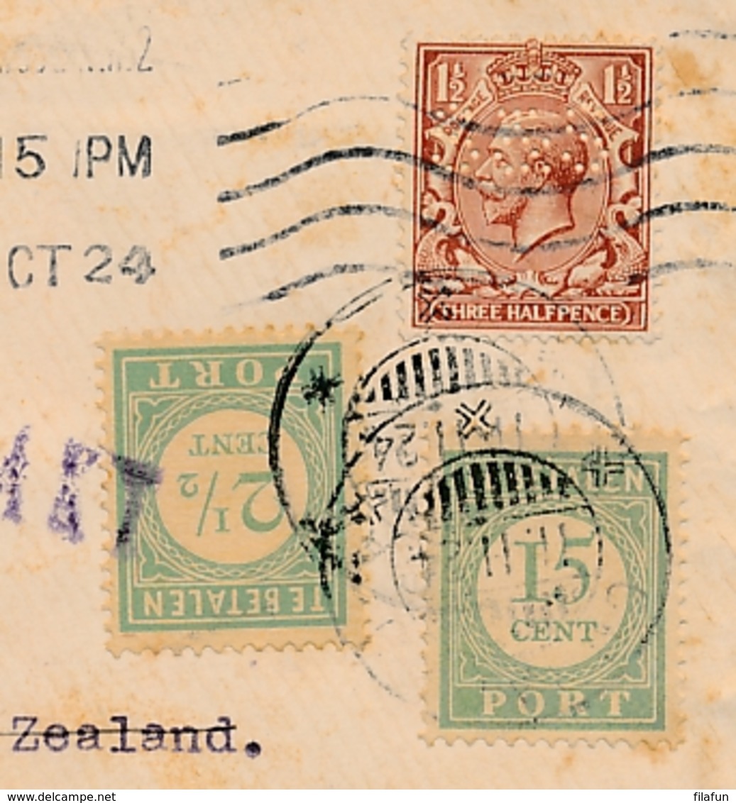 Curacao - 1924 - 2,5 & 15 Cent Port / Postage Due Op Inkomende Brief Van London / UK Naar Curacao - Curaçao, Antilles Neérlandaises, Aruba