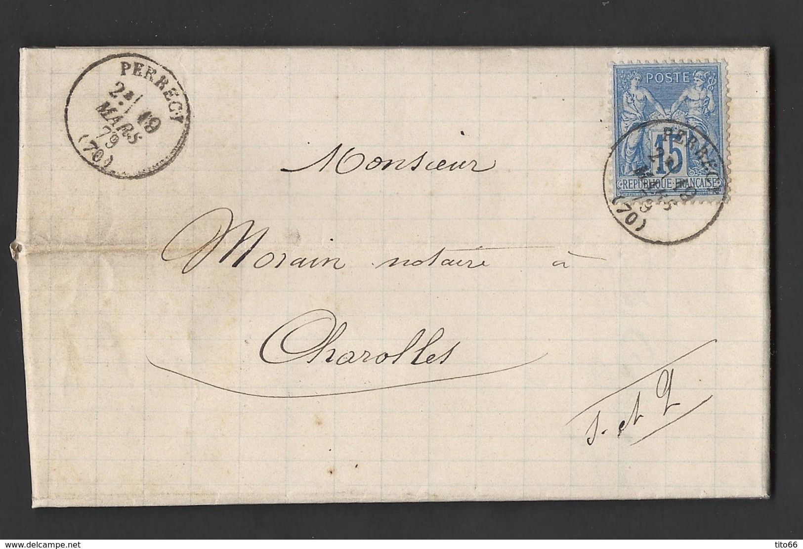 Sage N°90 Sur Lettre De Perrecy TAD Type 16 Du 19/3/1879 Vers Charolles - 1877-1920: Période Semi Moderne