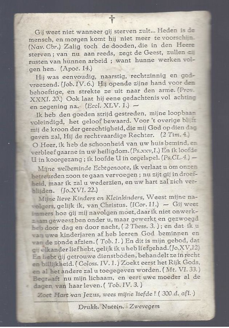 DOODSPRENTJE BEKAERT MASUREEL STICHTER DER TREFILERIES LEON BEKAERT GEWEZEN BURGEMEESTER VAN SWEVEGHEM ° 1855 + 1936 - Images Religieuses