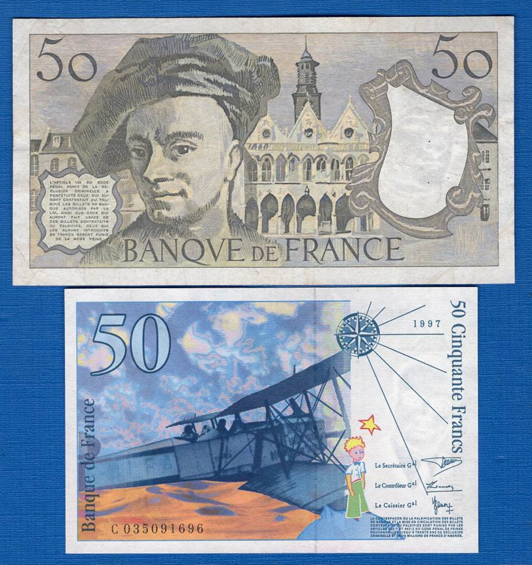 France  2  Billets - 50 F 1976-1992 ''Quentin De La Tour''