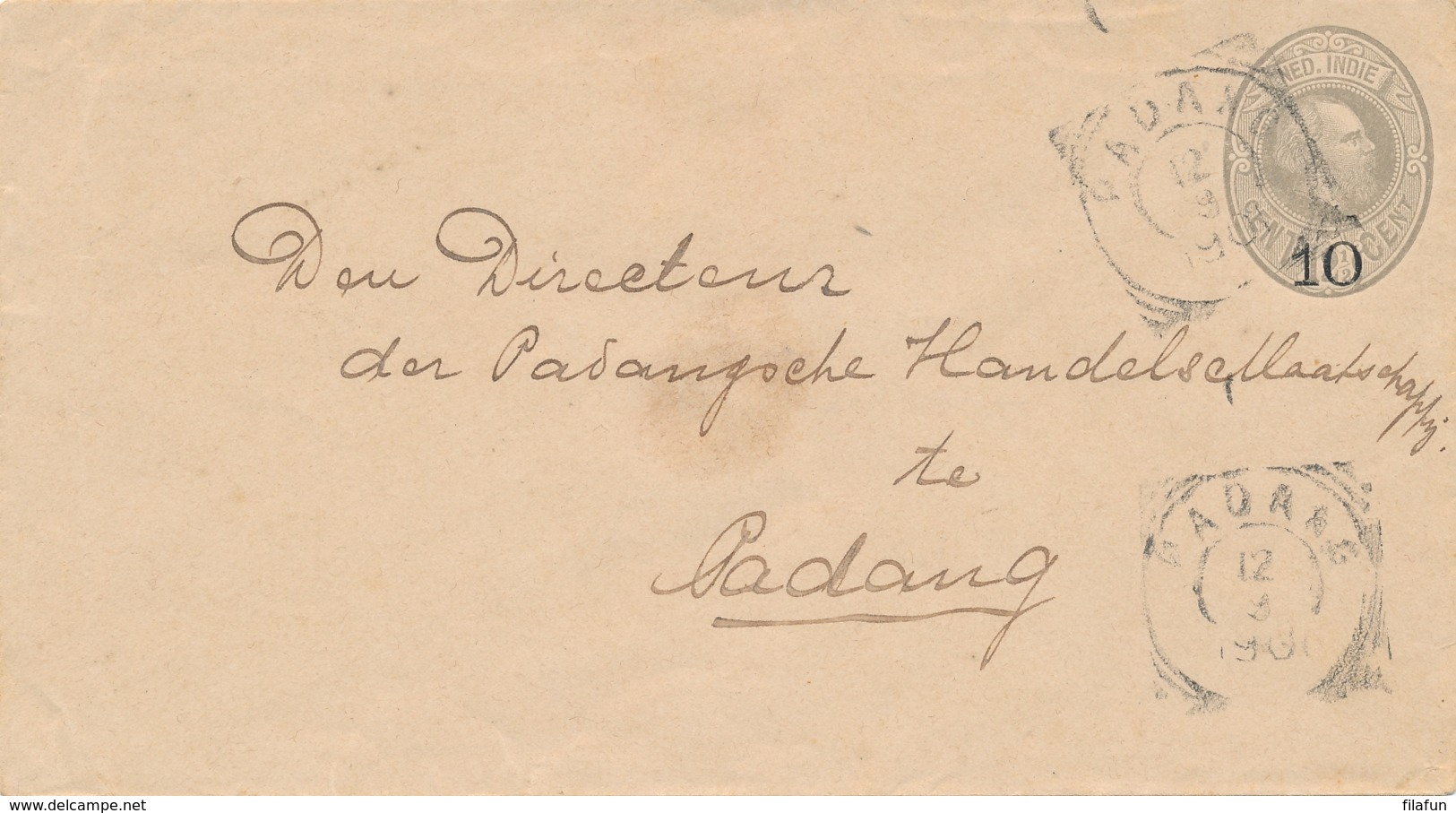 Nederlands Indië - 1901 - 10 Op 12,5 Cent Willem III, Envelop G10 Lokaal Gebruikt VK Padang - Indie Olandesi