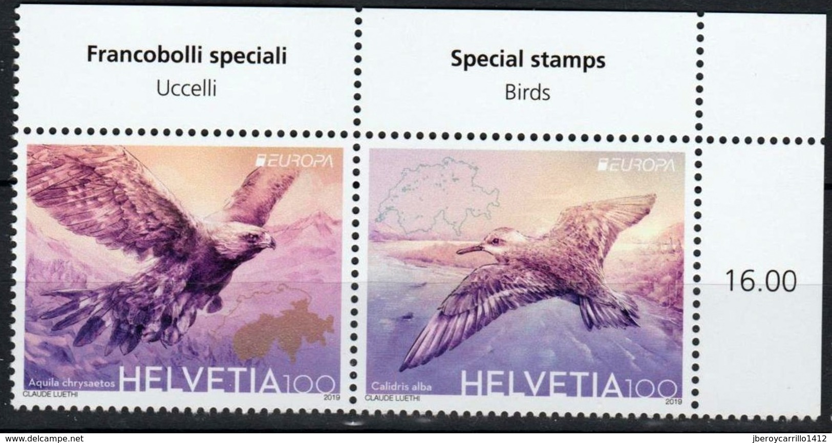 SUIZA/ HELVETIA / SWITZERLAND/ SCHWEIZ - EUROPA 2019 -NATIONAL BIRDS.-"AVES - BIRDS - VÖGEL -OISEAUX"- SERIE De 2 TIMBRE - 2019