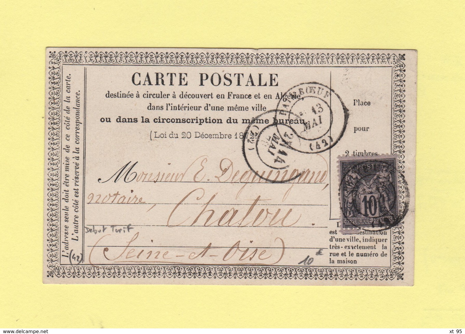 Paimboeuf - 42 - Loire Inferieure - 13 Mai 1878 (debut Du Tarif) - Carte Precurseur - Type Sage - 1877-1920: Periodo Semi Moderno