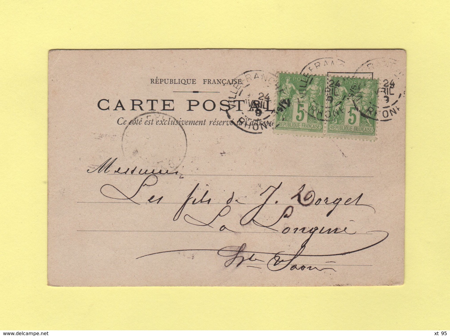 Carte Privee Proton - Villefranche - Rhone - 1899 - Type Sage - 1877-1920: Periodo Semi Moderno