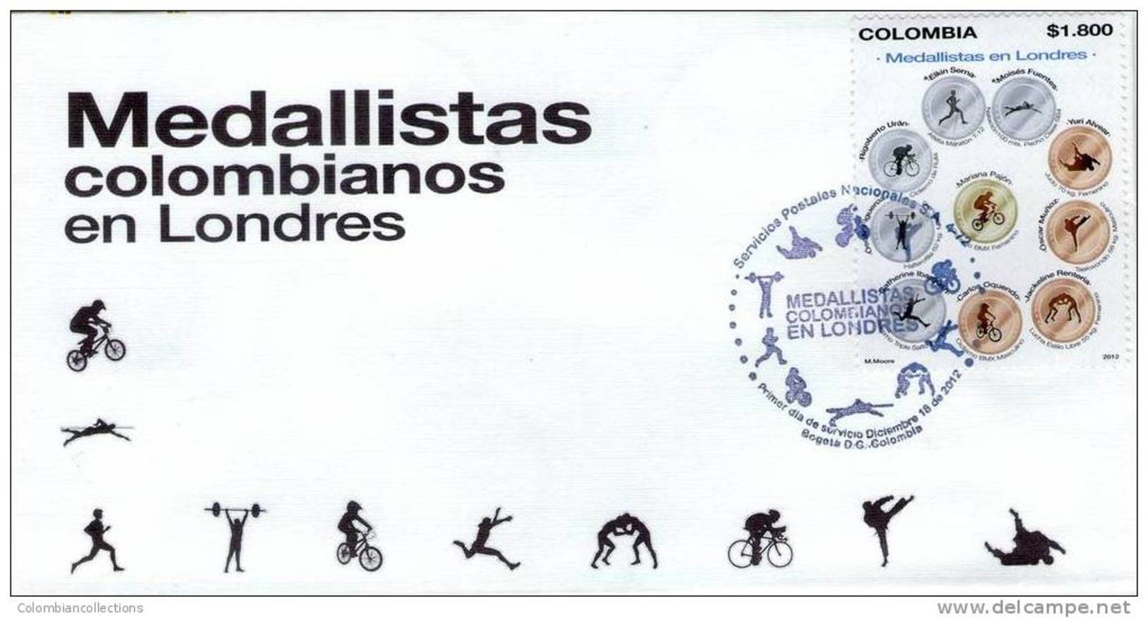 Lote 2750F, Colombia, 2012, FDC-SPD, Medallistas Olimpicos, Londres, London, Cycling, Sports - Colombia