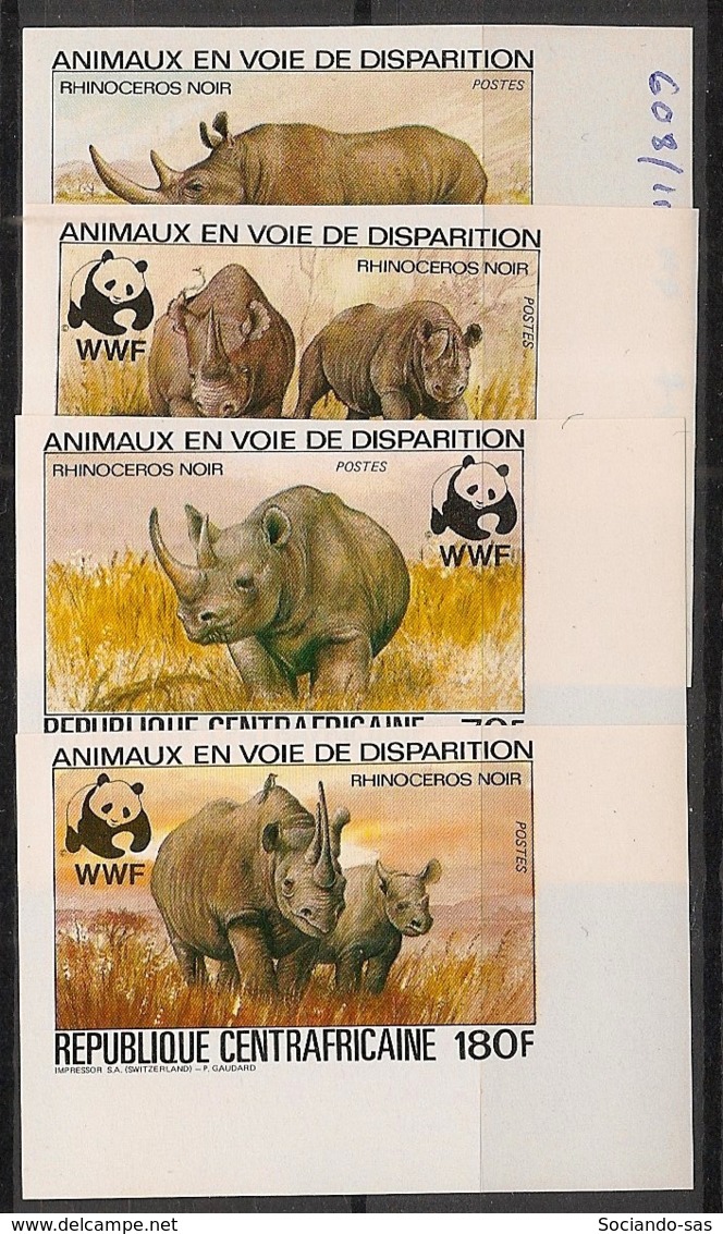 Centrafricaine - 1983 - N°Yv. 608 à 611 - WWF / Rhinocéros - Non Dentelé / Imperf. - Neuf Luxe ** / MNH / Postfrisch - Rhinoceros