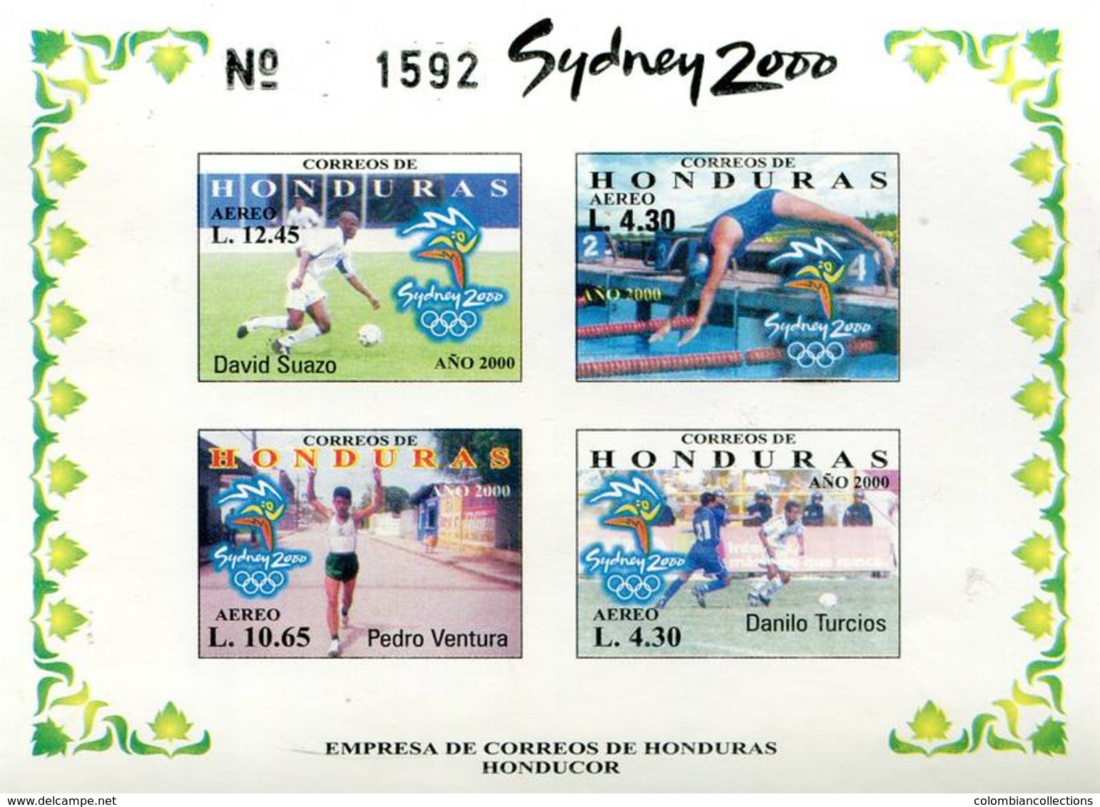 Lote H16, Honduras, 2000, HF, SS, Juegos Olimpicos, Sidney, Olympic Games, Soccer - Honduras