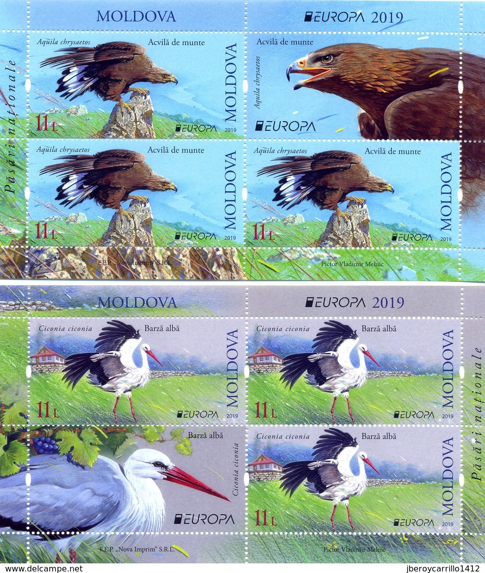 MOLDAVIA /MOLDOVA /MOLDAWIEN -EUROPA 2019 -NATIONAL BIRDS.-"AVES - BIRDS - VÖGEL -OISEAUX"-  2 BLOCKS De 3+L  Del CARNET - 2019