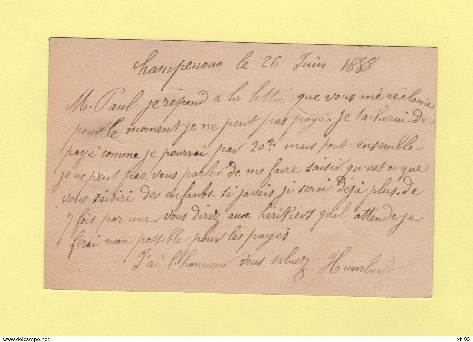 Bouxieres Aux Chenes  - Meurthe Et Moselle - 26 Juin 1888 - Boite Rurale F - Carte Ecrite A Champenoux - Type Sage - 1877-1920: Periodo Semi Moderno