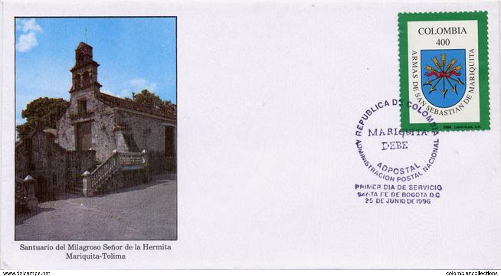 Lote 2026F, Colombia, 1996, SPD-FDC, Escudo De Mariquita, Coat Of Arms - Colombia