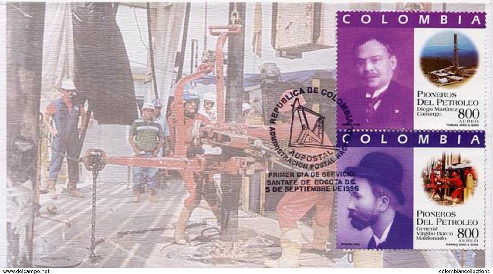 Lote 2038-42F, Colombia, 1996, SPD-FDC, Pioneros Del Petroleo, Oil, Petroleum - Colombia