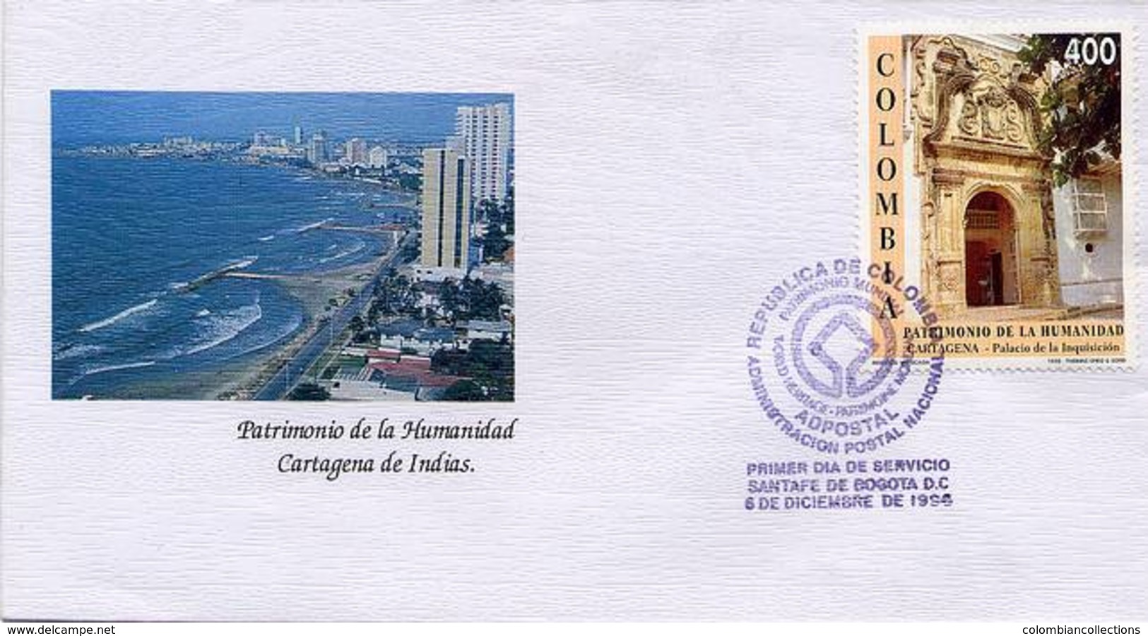 Lote 2051F, Colombia, 1996, SPD-FDC, Patrimonio De La Humanidad, Cartagena, World Heritage - Colombia