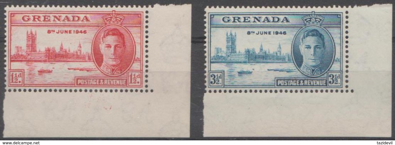 GRENADA - 1946 Peace. Matching Corner Pair. MNH ** - Grenada (...-1974)