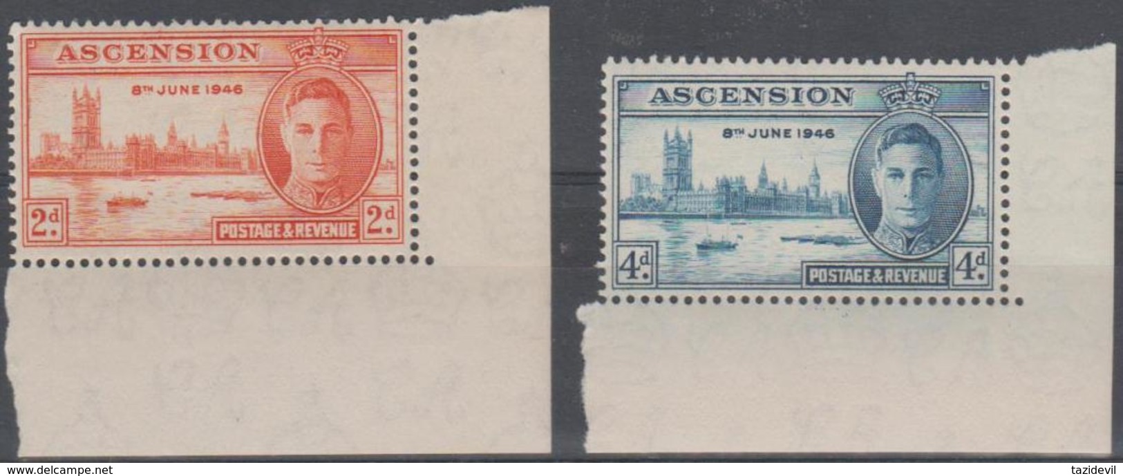 ASCENSION - 1946 Peace. Matching Corner Pair.  MNH ** - Ascensione