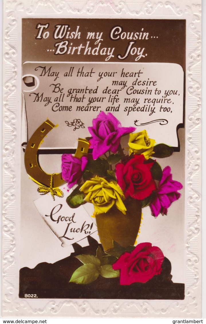 To Wish My Cousin Birthday Joy Vintage Floral PC With Message - Cumpleaños