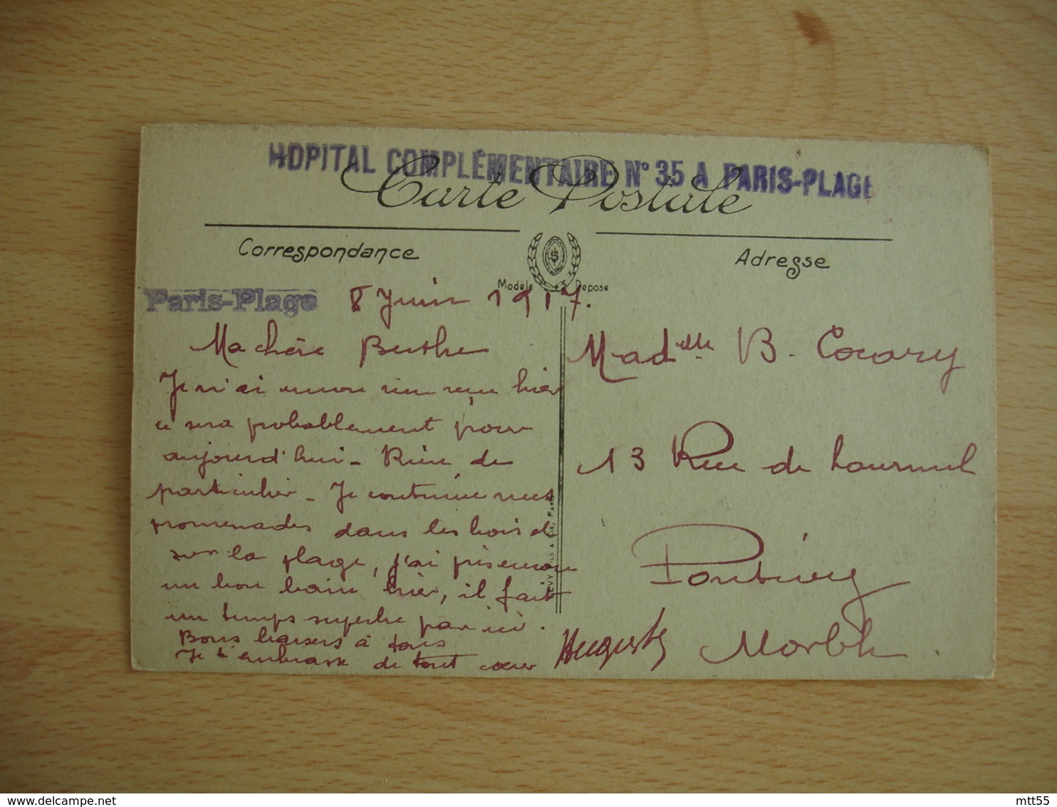 Hopital Complementaire 35 A Paris Plage Cachet Franchise Postale Militaire Guerre 14.18 - Guerre De 1914-18