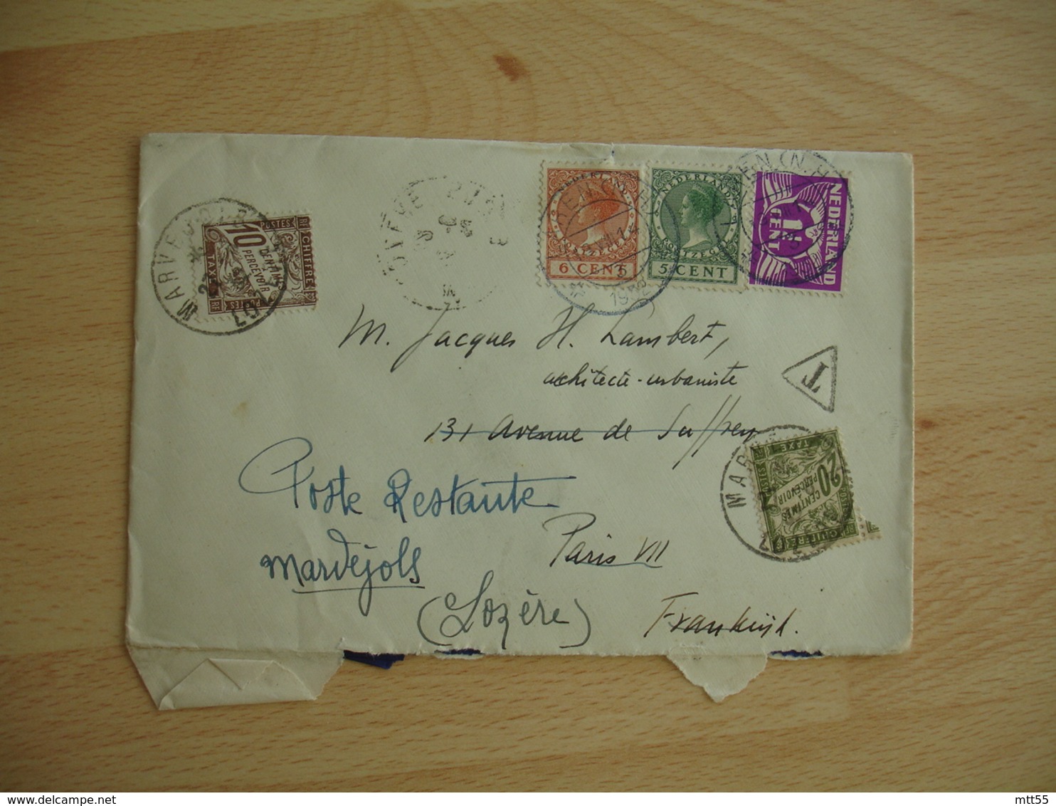 Lettre Taxee Paire Timbre Chiffre Taxe Duval  10 Et 20 C Provenance Pays Bas Holland - 1859-1959 Lettres & Documents