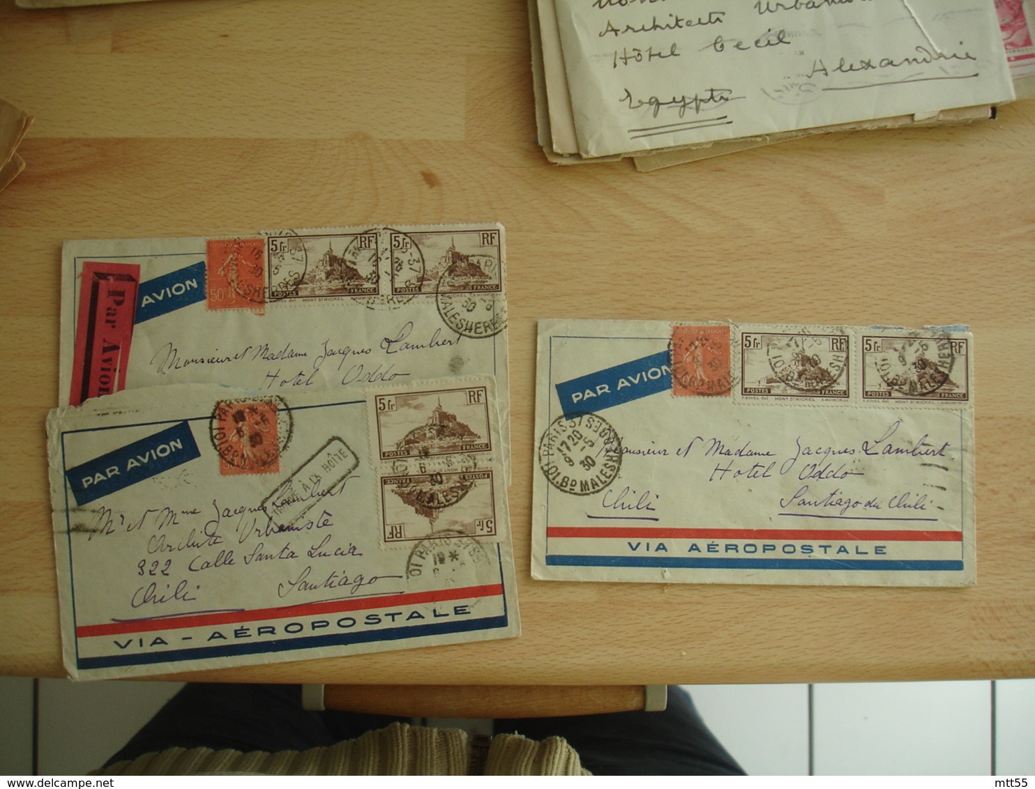 Lot 3 Lettre Via Aeropostale Pour Chili Paire Timbre Mont Saint Michel 5 F - 1877-1920: Période Semi Moderne