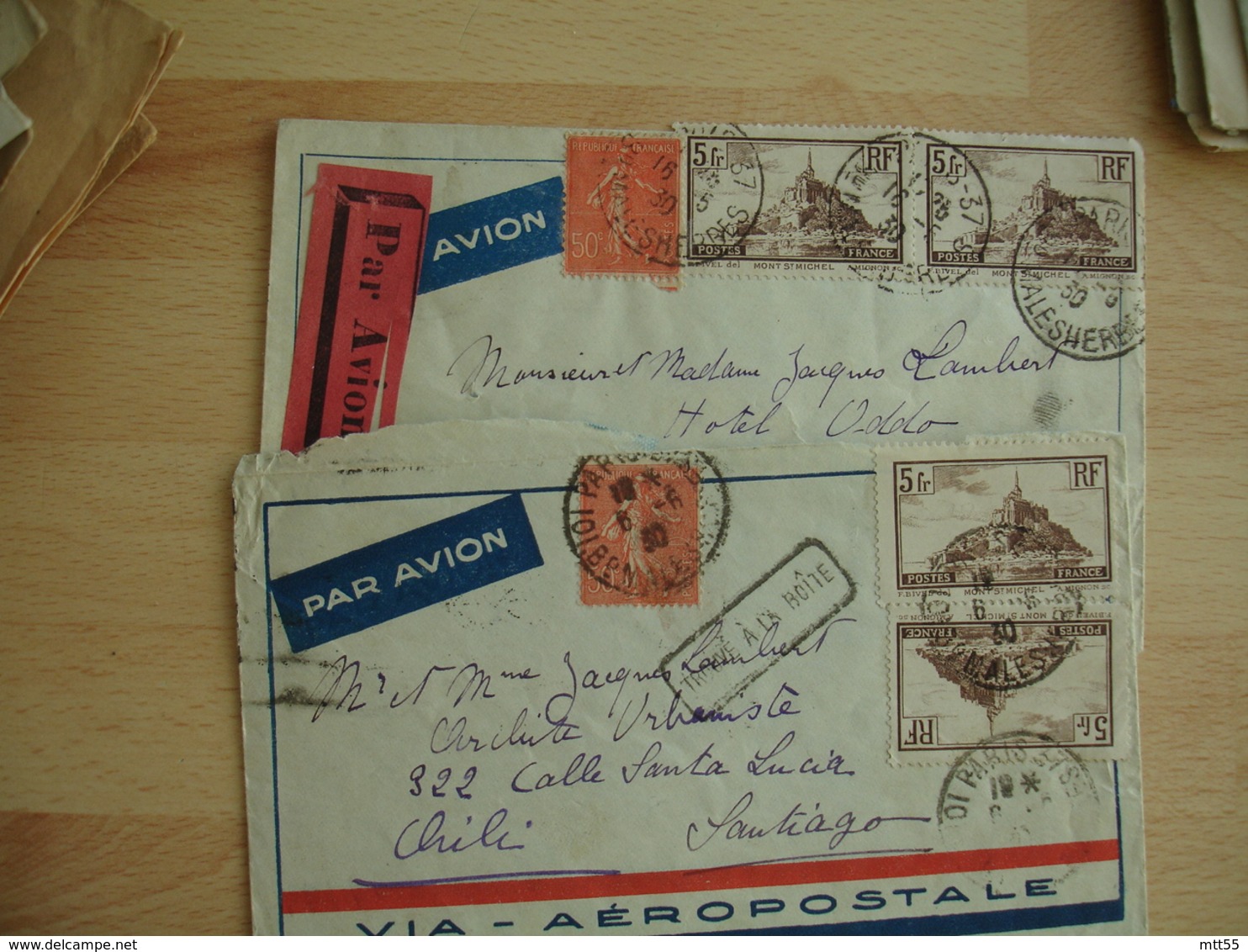 Lot 3 Lettre Via Aeropostale Pour Chili Paire Timbre Mont Saint Michel 5 F - 1877-1920: Période Semi Moderne