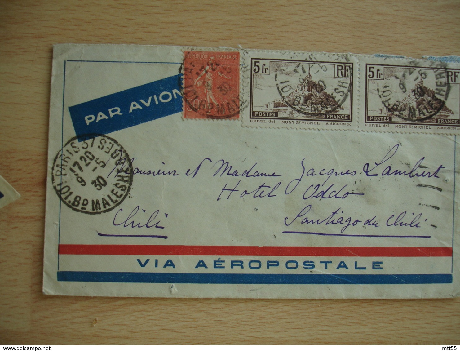 Lot 3 Lettre Via Aeropostale Pour Chili Paire Timbre Mont Saint Michel 5 F - 1877-1920: Période Semi Moderne