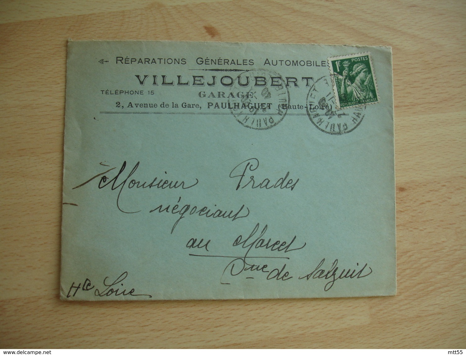 Paulhaguet 43 Villejoubert Reparation Automobile  Enveloppe Commerciale - 1900 – 1949