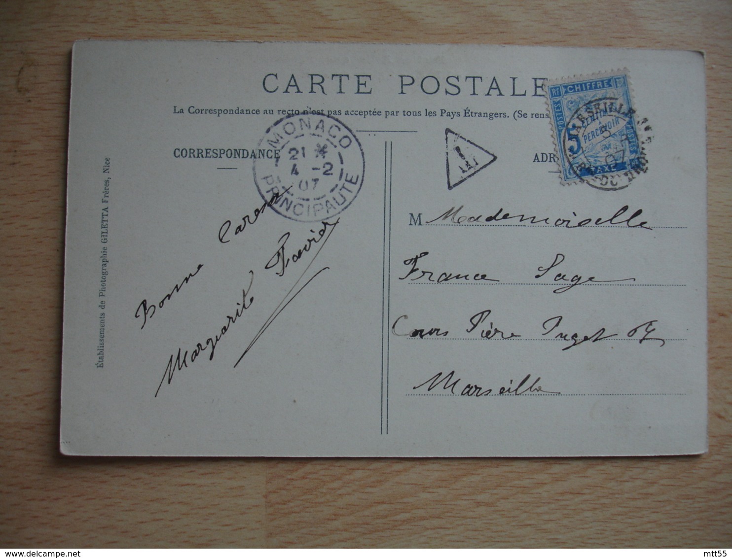 1907 Lettre Taxee 5 C Chiffre Taxe Timbre Duval Obliteration Marseille - 1859-1959 Lettres & Documents