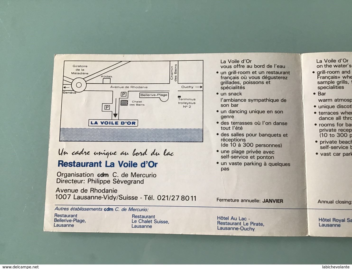 LAUSANNE - VIDY. — Restaurant La Voile D’Or. - Dépliant Publicitaire 2 Volets - Lausanne