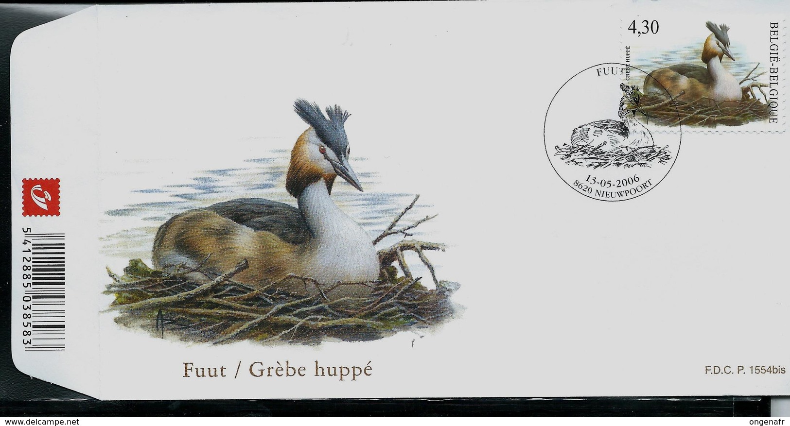 FDC Des N° 3538  Fuut  -  Grèbe Huppé  Obl. Nieuwpoort 13/05/2006 - 1985-.. Pájaros (Buzin)