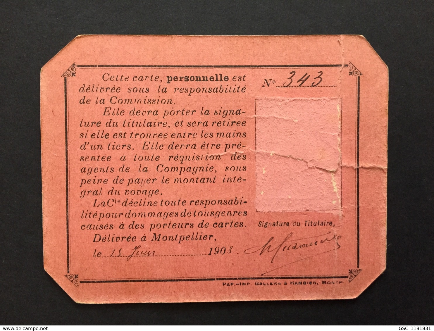 Carte De Circulation Tramways électriques De Montpellier 1903 - Europe