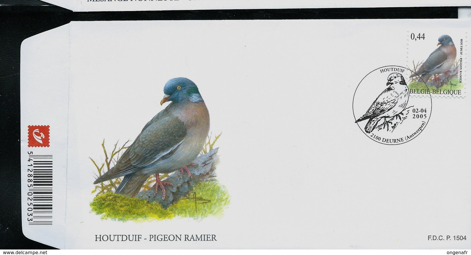 FDC  Du N° 3390  Houdduif - Pigeon Ramier    Obl. Deurne 02/04/2005 - 1985-.. Birds (Buzin)